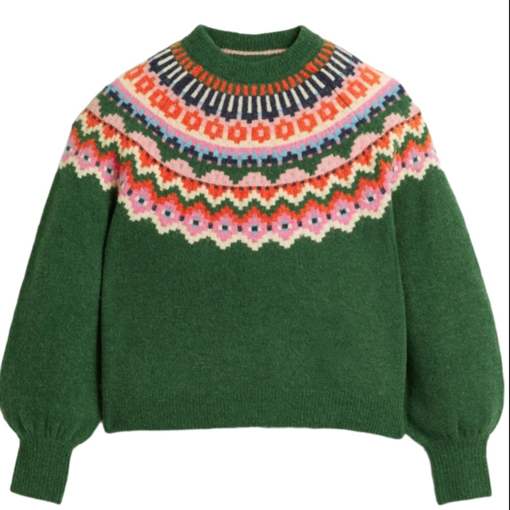 BODEN Fair Isle Hunter Green Pink Orange Alpaca Blend Sweater - Picture 4 of 12